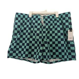 Goodfellow‎ Swim Trunks XXL Blue Checkered Lined Swimming Drawstring Above Knee
